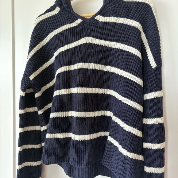 GAP Sweaters - GAP Navy and White Striped V-Neck Sweater